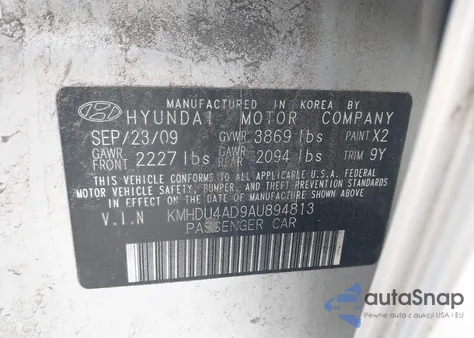 2010 Hyundai Elantra Gls z USA, uszkodzony, nr VIN KMHDU4AD9AU894813